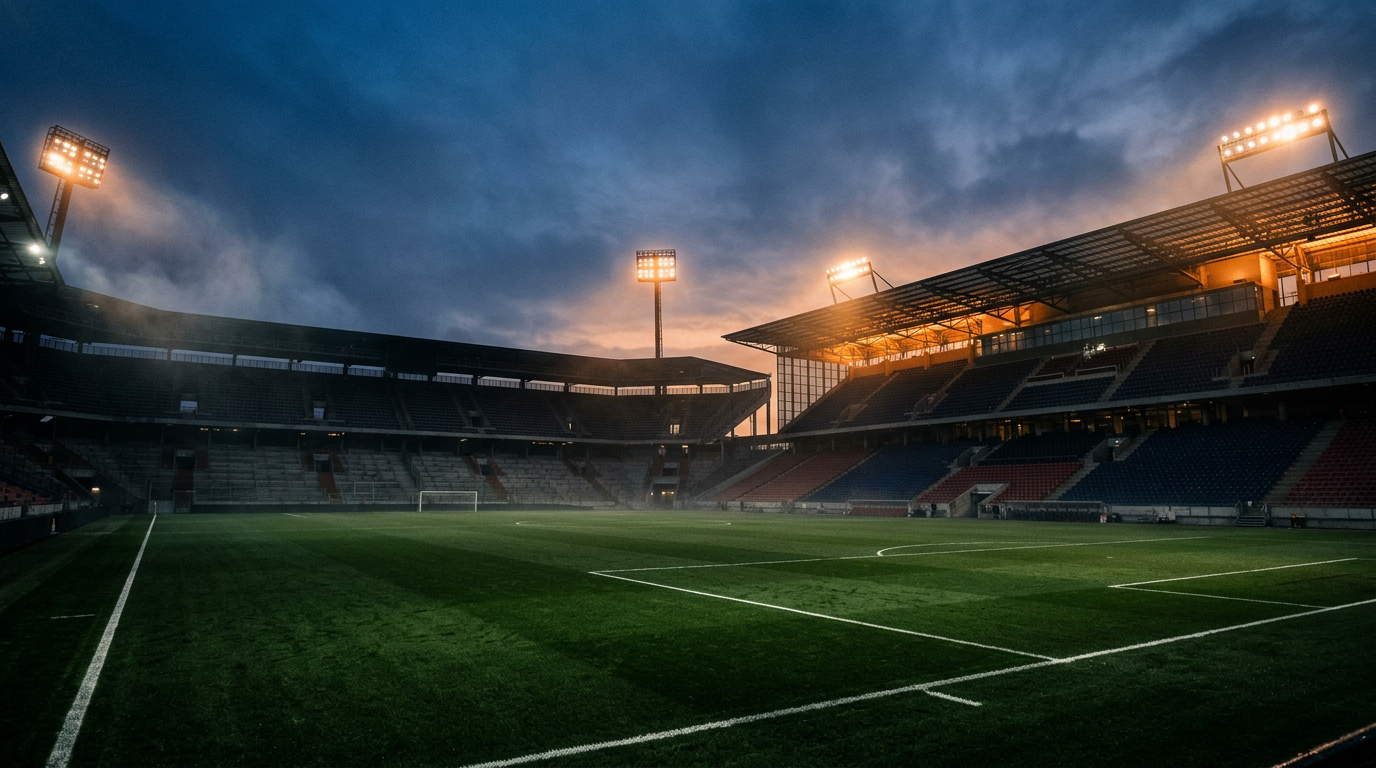Football stadium at dusk